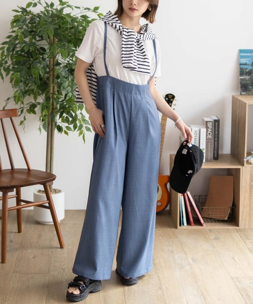 NAVY(ネイビー)の「nAvy 杢麻ライクサロペットアンサンブル(サロペット/オーバーオール・レディース・ブラック/ダークグレー/ブルー系・M/L)」の1枚目の写真
