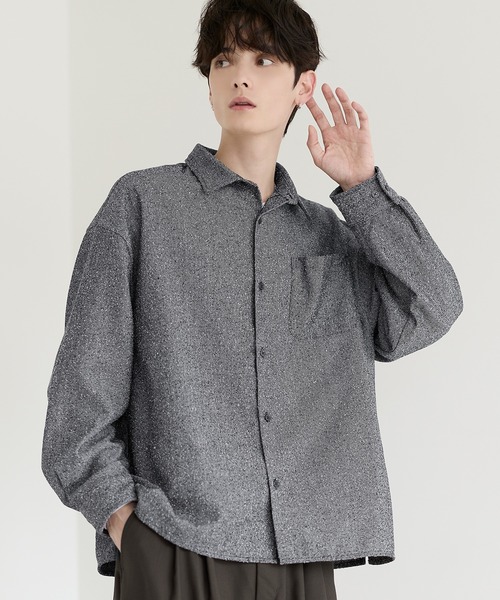 ETELIO(エテリオ)の「ネップツイード / 総柄ジャガード ワイドドレープシャツ(シャツ/ブラウス・メンズ・ホワイト/ブラック/ブルーグレー/ワイン/チャコール/ブラック系/ブラウン系/グレー系・S/M/L/XL)」の6枚目の写真