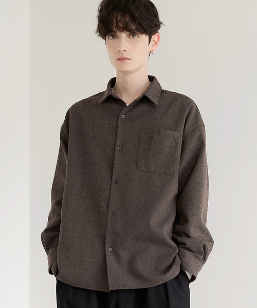 ETELIO(エテリオ)の「ネップツイード / 総柄ジャガード ワイドドレープシャツ(シャツ/ブラウス・メンズ・ホワイト/ブラック/ブルーグレー/ワイン/チャコール/ブラック系/ブラウン系/グレー系・S/M/L/XL)」の7枚目の写真