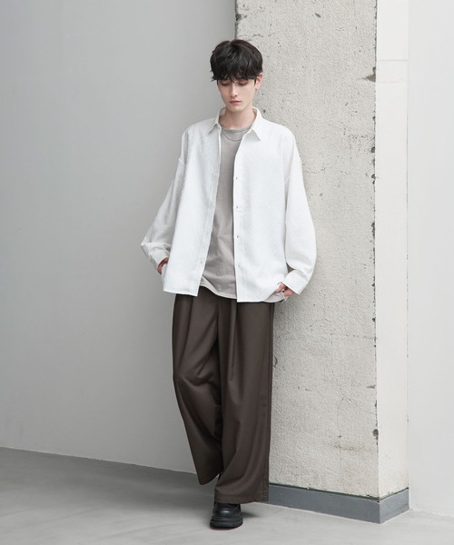 ETELIO(エテリオ)の「ネップツイード / 総柄ジャガード ワイドドレープシャツ(シャツ/ブラウス・メンズ・ホワイト/ブラック/ブルーグレー/ワイン/チャコール/ブラック系/ブラウン系/グレー系・S/M/L/XL)」の11枚目の写真