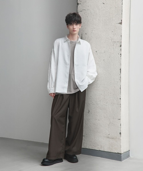 ETELIO(エテリオ)の「ネップツイード / 総柄ジャガード ワイドドレープシャツ(シャツ/ブラウス・メンズ・ホワイト/ブラック/ブルーグレー/ワイン/チャコール/ブラック系/ブラウン系/グレー系・S/M/L/XL)」の12枚目の写真