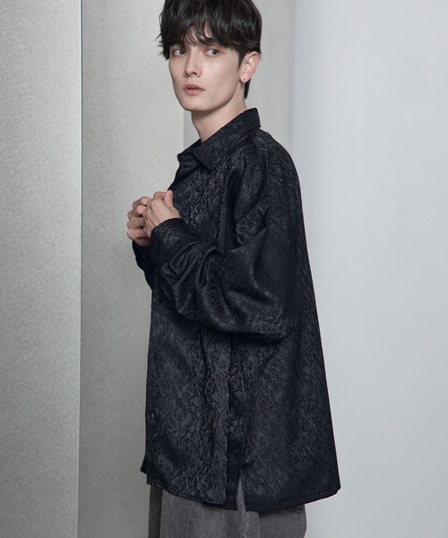 ETELIO(エテリオ)の「ネップツイード / 総柄ジャガード ワイドドレープシャツ(シャツ/ブラウス・メンズ・ホワイト/ブラック/ブルーグレー/ワイン/チャコール/ブラック系/ブラウン系/グレー系・S/M/L/XL)」の14枚目の写真