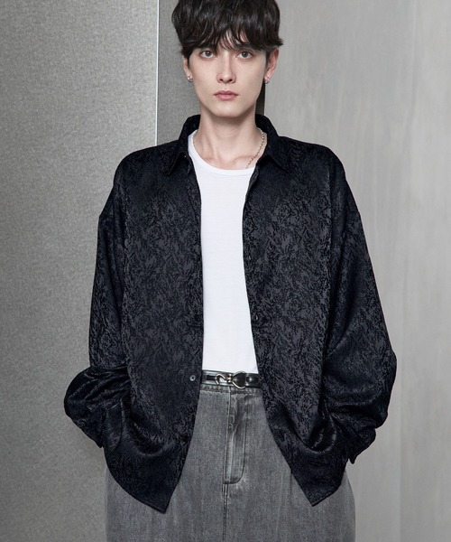 ETELIO(エテリオ)の「ネップツイード / 総柄ジャガード ワイドドレープシャツ(シャツ/ブラウス・メンズ・ホワイト/ブラック/ブルーグレー/ワイン/チャコール/ブラック系/ブラウン系/グレー系・S/M/L/XL)」の15枚目の写真