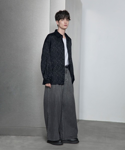 ETELIO(エテリオ)の「ネップツイード / 総柄ジャガード ワイドドレープシャツ(シャツ/ブラウス・メンズ・ホワイト/ブラック/ブルーグレー/ワイン/チャコール/ブラック系/ブラウン系/グレー系・S/M/L/XL)」の17枚目の写真