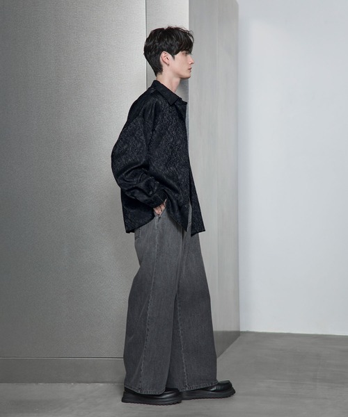 ETELIO(エテリオ)の「ネップツイード / 総柄ジャガード ワイドドレープシャツ(シャツ/ブラウス・メンズ・ホワイト/ブラック/ブルーグレー/ワイン/チャコール/ブラック系/ブラウン系/グレー系・S/M/L/XL)」の18枚目の写真