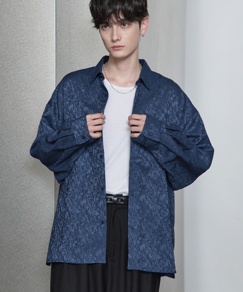 ETELIO(エテリオ)の「ネップツイード / 総柄ジャガード ワイドドレープシャツ(シャツ/ブラウス・メンズ・ホワイト/ブラック/ブルーグレー/ワイン/チャコール/ブラック系/ブラウン系/グレー系・S/M/L/XL)」の21枚目の写真