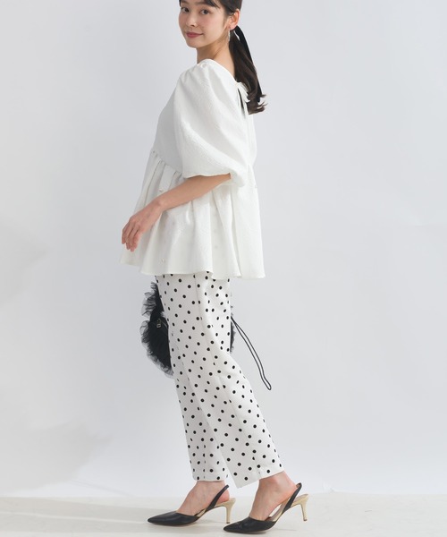 美品♡パフスリーブ　cottonデザインショートブラウス　ブルー 20%OFF】windy puff blouse～ｳｨﾝﾃﾞｨｰﾊﾟﾌﾌﾞﾗｳｽ | flower