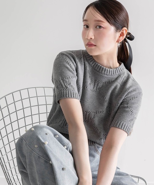 RANDA（ランダ）の「モノグラムニットトップス（ニット/セーター・レディース・アイボリー/ネイビー/グレー・FREE）」の3枚目の写真