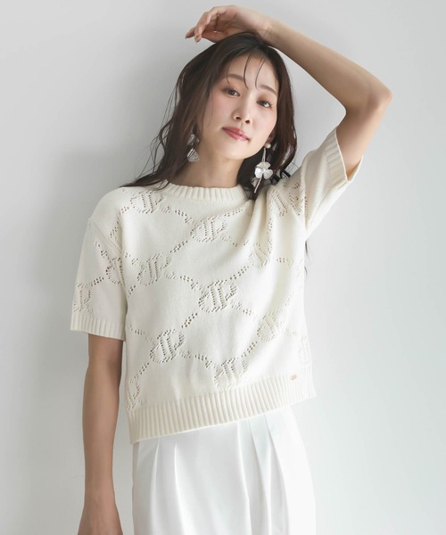 RANDA（ランダ）の「モノグラムニットトップス（ニット/セーター・レディース・アイボリー/ネイビー/グレー・FREE）」の2枚目の写真