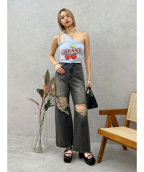 EVRIS（エヴリス）の「ダブルチェーンワンショルトップス（キャミソール・レディース・ブラック/ブルー/グレー・FREE）」の9枚目の写真