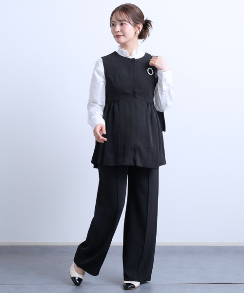 セール】ペプラムジレ×センタープレスワイドパンツ セットアップ