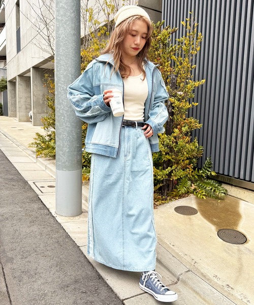 DOUBLE NAME（ダブルネーム）の「デニム切替トラックスカート（デニムスカート・レディース・サックスブルー/インディゴブルー・FREE）」の5枚目の写真