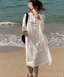プリントデザインロング丈Tシャツワンピース