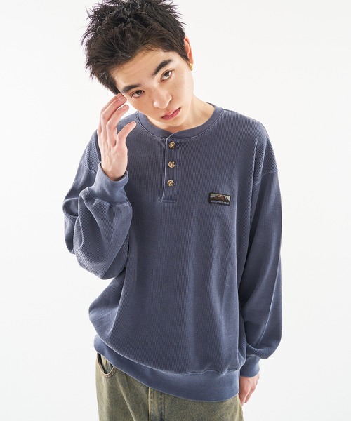 kutir（クティール）の「HENRY NECK PIGMENT PROCESSIN THERMAL LONG SLEEVE TEE/ヘンリーネックピグメント加工サーマルロンT（スウェット・メンズ・ネイビー/杢グレー/ブラック・MEDIUM/LARGE）」の2枚目の写真