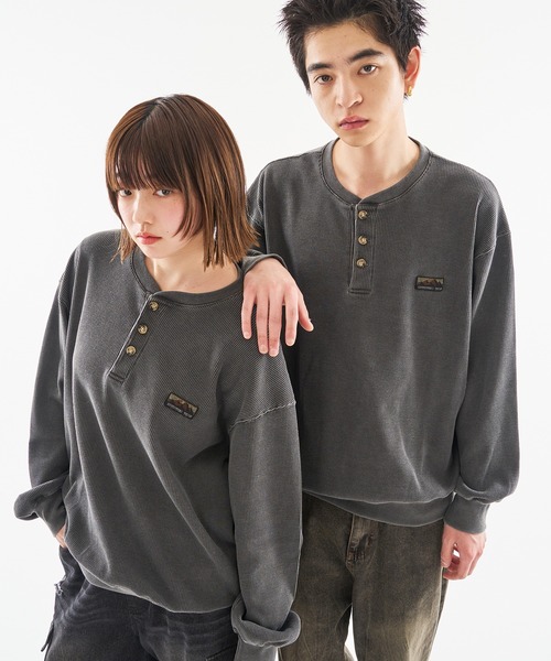 kutir（クティール）の「HENRY NECK PIGMENT PROCESSIN THERMAL LONG SLEEVE TEE/ヘンリーネックピグメント加工サーマルロンT（スウェット・メンズ・ネイビー/杢グレー/ブラック・MEDIUM/LARGE）」の3枚目の写真