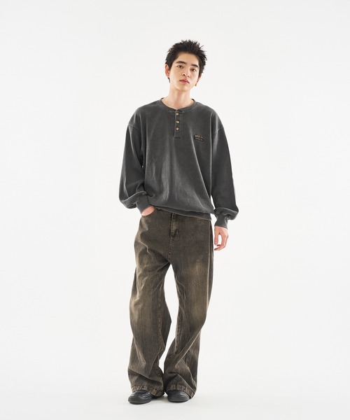 kutir（クティール）の「HENRY NECK PIGMENT PROCESSIN THERMAL LONG SLEEVE TEE/ヘンリーネックピグメント加工サーマルロンT（スウェット・メンズ・ネイビー/杢グレー/ブラック・MEDIUM/LARGE）」の22枚目の写真