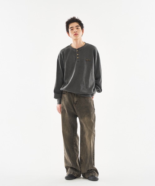 kutir（クティール）の「HENRY NECK PIGMENT PROCESSIN THERMAL LONG SLEEVE TEE/ヘンリーネックピグメント加工サーマルロンT（スウェット・メンズ・ネイビー/杢グレー/ブラック・MEDIUM/LARGE）」の14枚目の写真