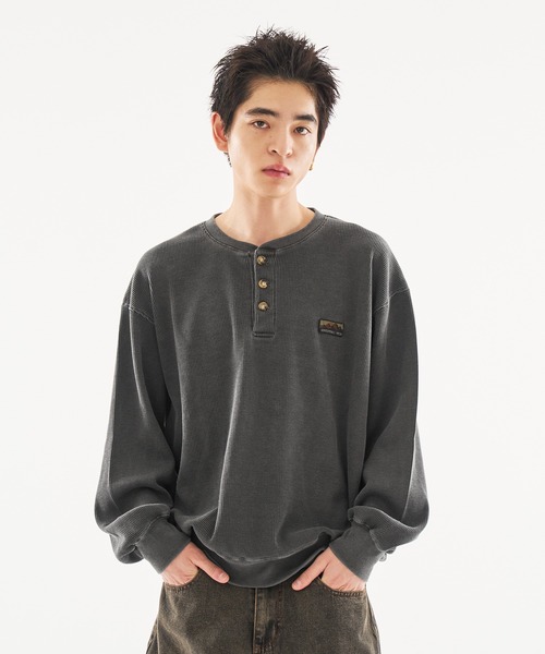 kutir（クティール）の「HENRY NECK PIGMENT PROCESSIN THERMAL LONG SLEEVE TEE/ヘンリーネックピグメント加工サーマルロンT（スウェット・メンズ・ネイビー/杢グレー/ブラック・MEDIUM/LARGE）」の8枚目の写真