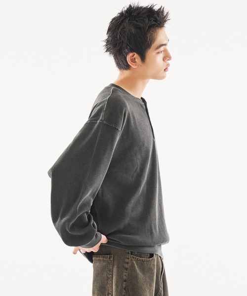 kutir（クティール）の「HENRY NECK PIGMENT PROCESSIN THERMAL LONG SLEEVE TEE/ヘンリーネックピグメント加工サーマルロンT（スウェット・メンズ・ネイビー/杢グレー/ブラック・MEDIUM/LARGE）」の13枚目の写真