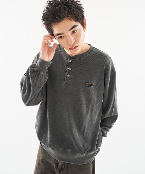 kutir（クティール）の「HENRY NECK PIGMENT PROCESSIN THERMAL LONG SLEEVE TEE/ヘンリーネックピグメント加工サーマルロンT（スウェット・メンズ・ネイビー/杢グレー/ブラック・MEDIUM/LARGE）」の9枚目の写真