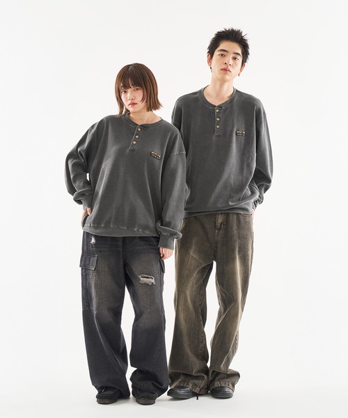kutir（クティール）の「HENRY NECK PIGMENT PROCESSIN THERMAL LONG SLEEVE TEE/ヘンリーネックピグメント加工サーマルロンT（スウェット・メンズ・ネイビー/杢グレー/ブラック・MEDIUM/LARGE）」の5枚目の写真