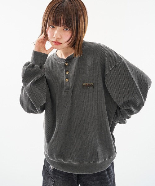 kutir（クティール）の「HENRY NECK PIGMENT PROCESSIN THERMAL LONG SLEEVE TEE/ヘンリーネックピグメント加工サーマルロンT（スウェット・メンズ・ネイビー/杢グレー/ブラック・MEDIUM/LARGE）」の7枚目の写真