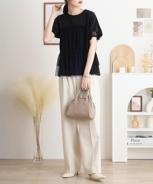 Anna Nicola（アンナニコラ）の「Anna Nicola チュールビスチェレイヤード風半袖カットソー（Tシャツ/カットソー・レディース・ブラック/オフホワイト/シルバーグレー・38）」の11枚目の写真