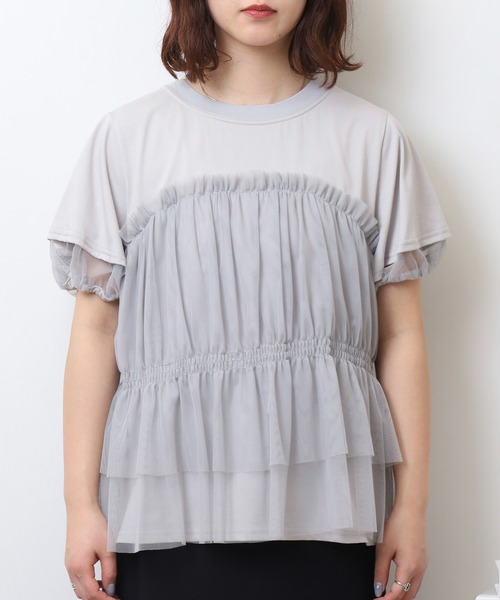 Anna Nicola（アンナニコラ）の「Anna Nicola チュールビスチェレイヤード風半袖カットソー（Tシャツ/カットソー・レディース・ブラック/オフホワイト/シルバーグレー・38）」の16枚目の写真