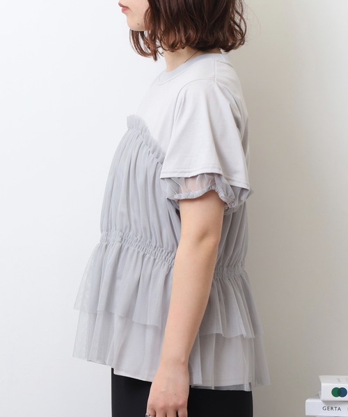 Anna Nicola（アンナニコラ）の「Anna Nicola チュールビスチェレイヤード風半袖カットソー（Tシャツ/カットソー・レディース・ブラック/オフホワイト/シルバーグレー・38）」の17枚目の写真