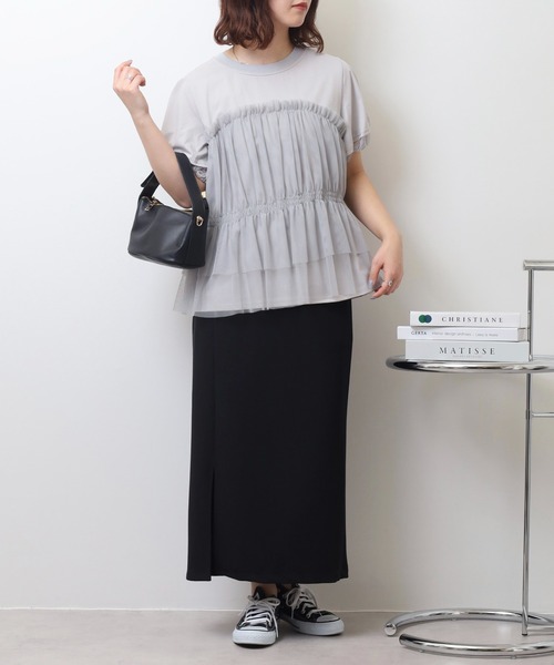 Anna Nicola（アンナニコラ）の「Anna Nicola チュールビスチェレイヤード風半袖カットソー（Tシャツ/カットソー・レディース・ブラック/オフホワイト/シルバーグレー・38）」の15枚目の写真