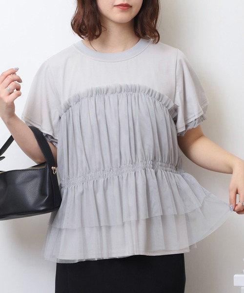 Anna Nicola（アンナニコラ）の「Anna Nicola チュールビスチェレイヤード風半袖カットソー（Tシャツ/カットソー・レディース・ブラック/オフホワイト/シルバーグレー・38）」の12枚目の写真