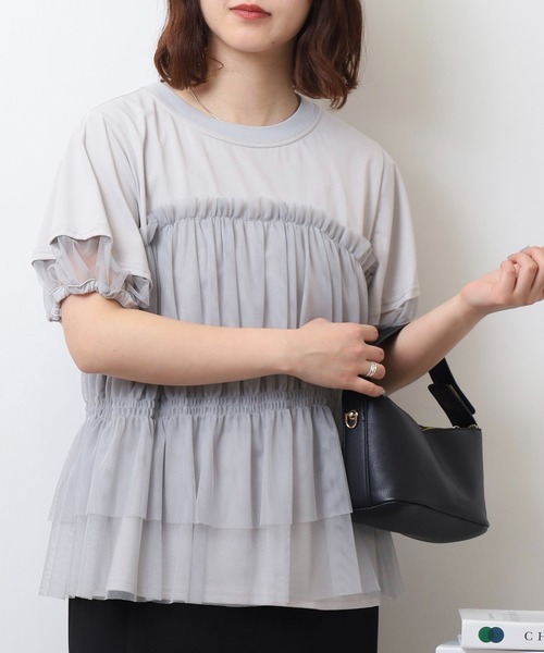 Anna Nicola（アンナニコラ）の「Anna Nicola チュールビスチェレイヤード風半袖カットソー（Tシャツ/カットソー・レディース・ブラック/オフホワイト/シルバーグレー・38）」の13枚目の写真