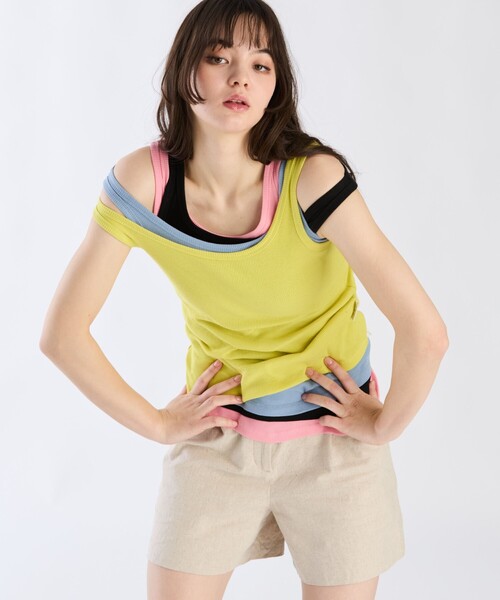 To b. by agnes b.(トゥービーバイアニエスベー)の「リブタンクトップ(Tシャツ/カットソー・レディース・ピンク・40/38)」の2枚目の写真
