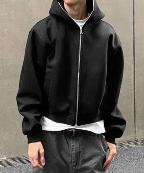 NOWLE（ノウル）の「【NOWLE】クロップフィット ジップアップ エッセンシャル パーカー（パーカー・メンズ・ブラック/アッシュグレー・SMALL/MEDIUM/LARGE）」の12枚目の写真