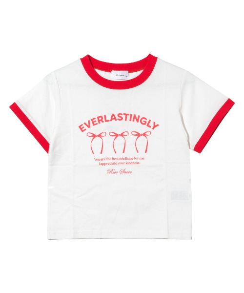 RiCO SUCRE(リコシュクレ)の「リボンプリントリンガーTシャツ(Tシャツ/カットソー・キッズ・ピンク/オフホワイト/サックスブルー/ブラック・140/150/160/130/165)」の5枚目の写真