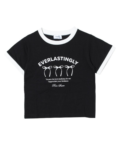 RiCO SUCRE(リコシュクレ)の「リボンプリントリンガーTシャツ(Tシャツ/カットソー・キッズ・ピンク/オフホワイト/サックスブルー/ブラック・140/150/160/130/165)」の6枚目の写真