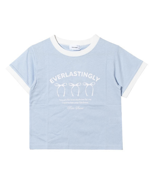 RiCO SUCRE(リコシュクレ)の「リボンプリントリンガーTシャツ(Tシャツ/カットソー・キッズ・ピンク/オフホワイト/サックスブルー/ブラック・140/150/160/130/165)」の7枚目の写真