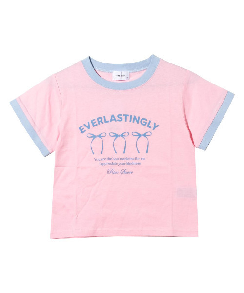 RiCO SUCRE(リコシュクレ)の「リボンプリントリンガーTシャツ(Tシャツ/カットソー・キッズ・ピンク/オフホワイト/サックスブルー/ブラック・140/150/160/130/165)」の8枚目の写真
