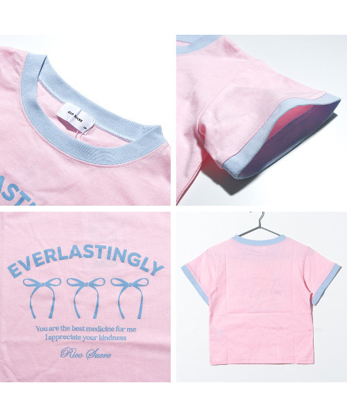 RiCO SUCRE(リコシュクレ)の「リボンプリントリンガーTシャツ(Tシャツ/カットソー・キッズ・ピンク/オフホワイト/サックスブルー/ブラック・140/150/160/130/165)」の9枚目の写真