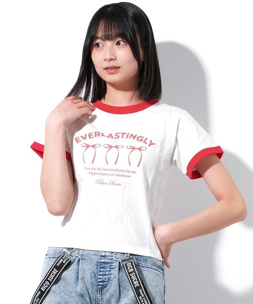 RiCO SUCRE(リコシュクレ)の「リボンプリントリンガーTシャツ(Tシャツ/カットソー・キッズ・ピンク/オフホワイト/サックスブルー/ブラック・140/150/160/130/165)」の18枚目の写真