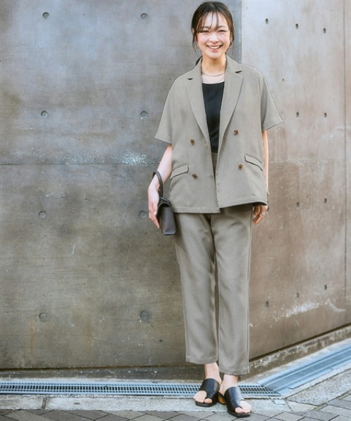 nissen（ニッセン）の「麻調合繊ハーフスリーブジャケット（セットアップ対応）（テーラードジャケット・レディース・グレー/ブラック・S/M/L/LL）」の6枚目の写真