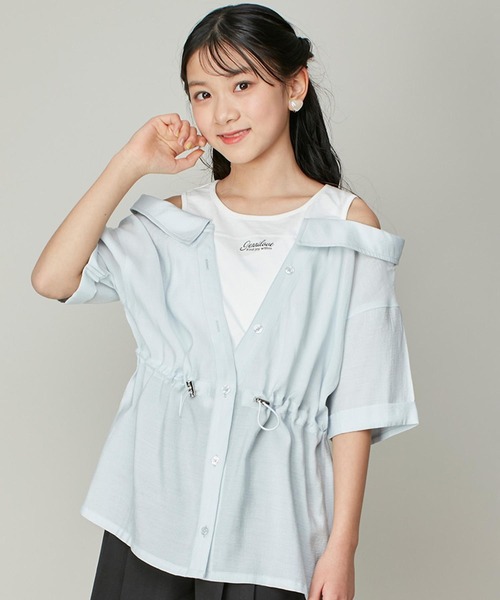 JENNI love（ジェニィラブ）の「【リバイバルアイテム】肩あきドッキングシアーシャツ（シャツ/ブラウス・キッズ・サックスブルー/イエロー/ラベンダー・130cm/140cm/150cm/160cm）」の2枚目の写真