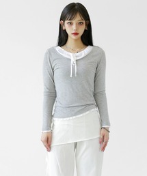 minsobi（ミンソビ）の「レイヤードフリルリボントップス（Tシャツ/カットソー）」
