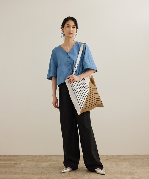 ROPE'(ロペ)の「幾何学柄シルクトートバッグ(トートバッグ・レディース・サックスブルー/オフホワイト・FREE)」の7枚目の写真