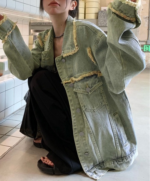 Miniministore（ミニミニストア）の「フリンジデニムジャケット ダメージデニム（デニムジャケット・レディース・サックスブルー・L/M）」の2枚目の写真