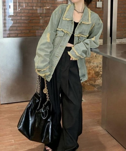 Miniministore（ミニミニストア）の「フリンジデニムジャケット ダメージデニム（デニムジャケット・レディース・サックスブルー・L/M）」の3枚目の写真