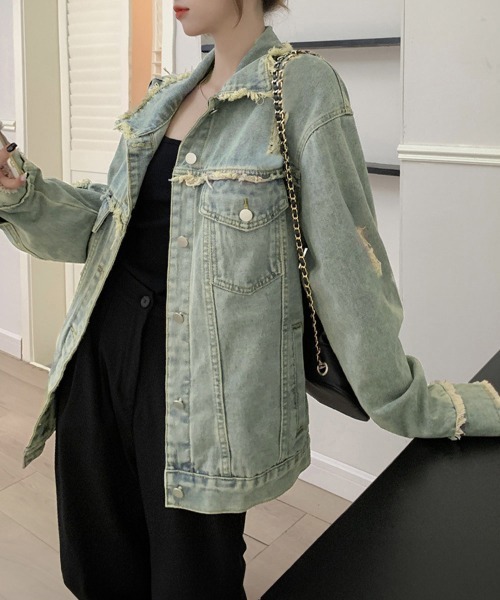 Miniministore（ミニミニストア）の「フリンジデニムジャケット ダメージデニム（デニムジャケット・レディース・サックスブルー・L/M）」の5枚目の写真