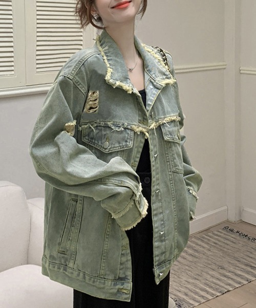 Miniministore（ミニミニストア）の「フリンジデニムジャケット ダメージデニム（デニムジャケット・レディース・サックスブルー・L/M）」の6枚目の写真