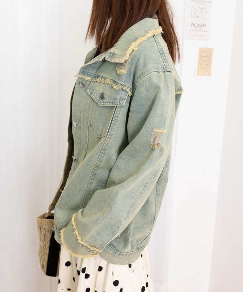 Miniministore（ミニミニストア）の「フリンジデニムジャケット ダメージデニム（デニムジャケット・レディース・サックスブルー・L/M）」の18枚目の写真
