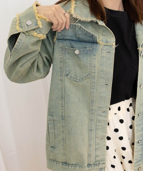 Miniministore（ミニミニストア）の「フリンジデニムジャケット ダメージデニム（デニムジャケット・レディース・サックスブルー・L/M）」の20枚目の写真